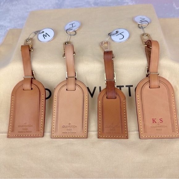 Louis Vuitton Vachetta Leather Luggage Name Tags bag charm keychain light patina - Picture 2 of 7